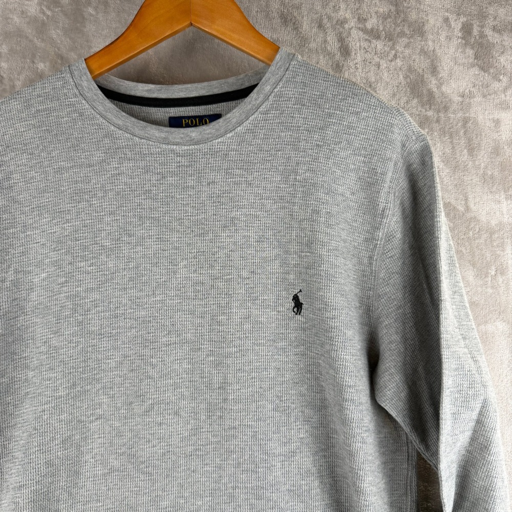 Polo Ralph Lauren Mens Gray Waffle Knit Thermal Long Sleeve Sleepwear Shirt L